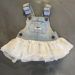 Oshkosh B'gosh Overall Dress Size 3M Denim White Tulle Metallic Gold Stars‎ Tutu